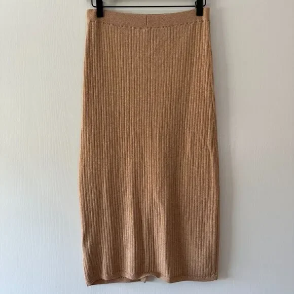 Free People Womens Skyline Ribbed Midi Skirt Tan Cocoa Heather Size Large - Picture 5 of 6